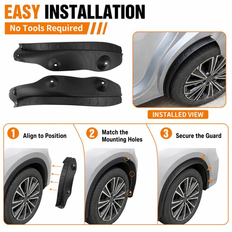 Black mud splash flap guards, 2-piece set with mounting points for installation
