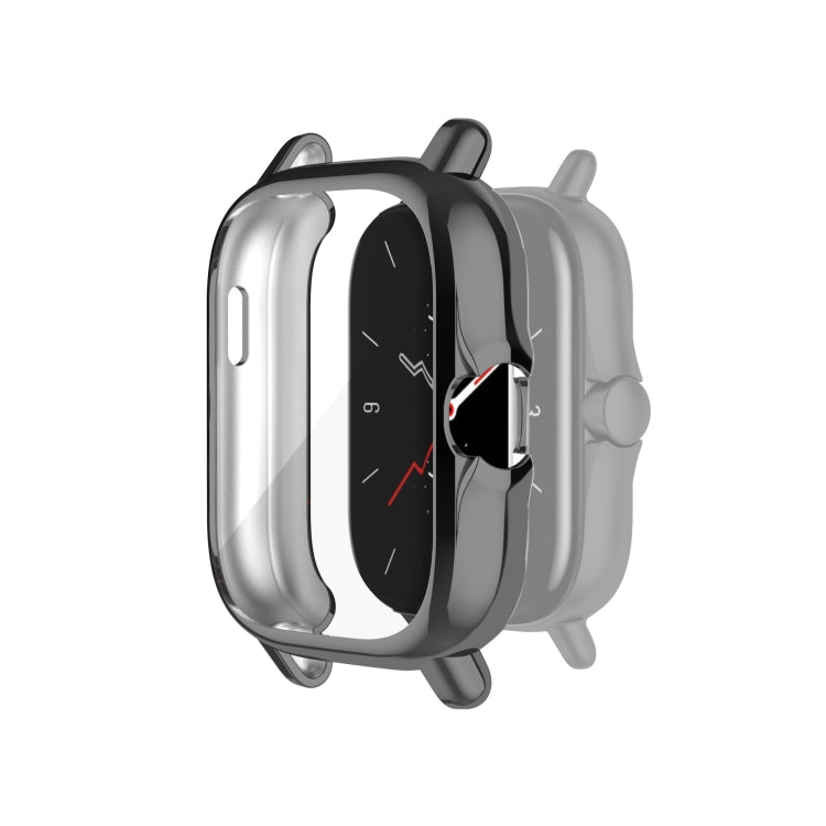 TPU protective watch case cover with grey frame and clear front window, black watch face.