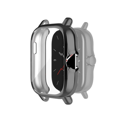 TPU protective watch case cover with grey frame and clear front window, black watch face.