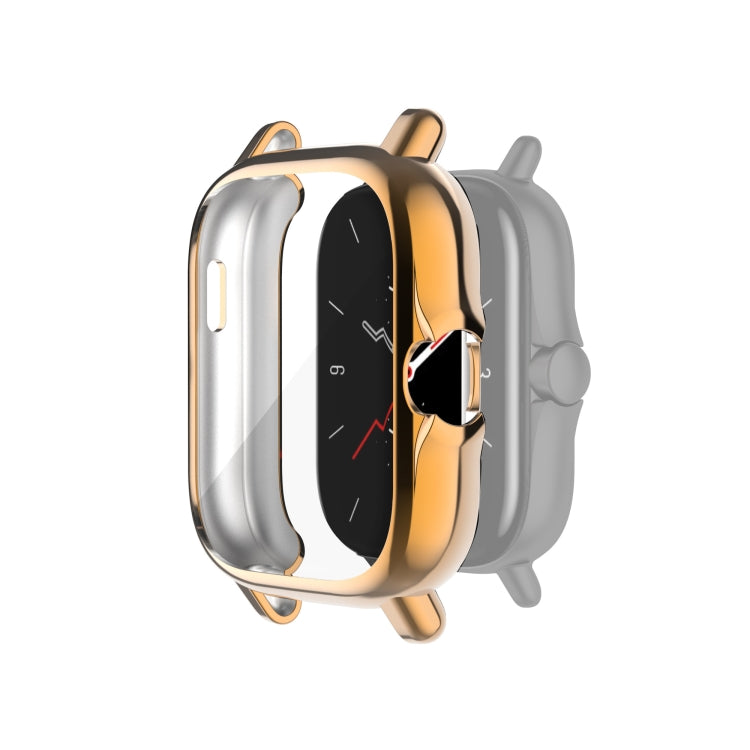 TPU protective watch case cover with transparent window and rose gold outer frame.