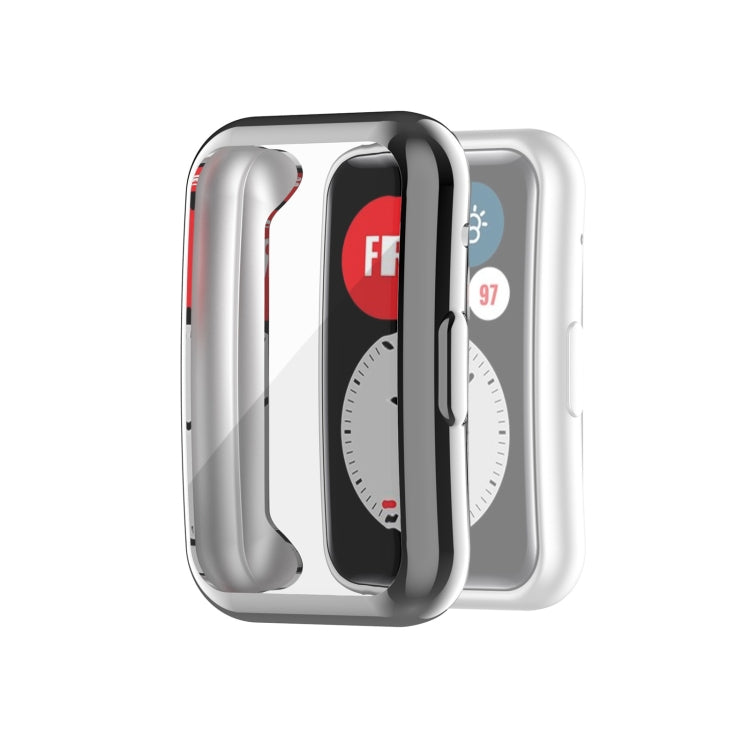 Full-coverage TPU watch case cover, clear with silver sides and black inner frame