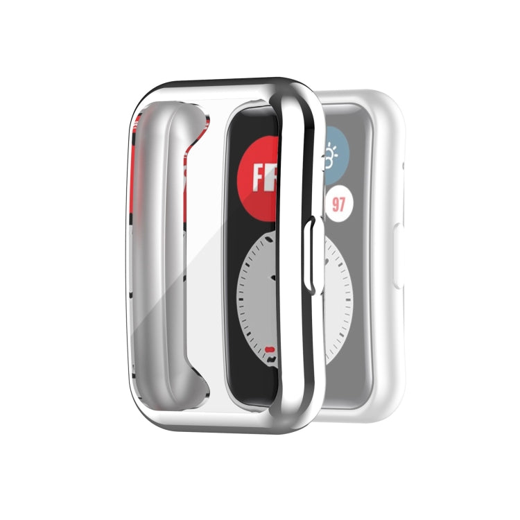 Full-coverage TPU watch case cover, clear with silver sides and black inner frame