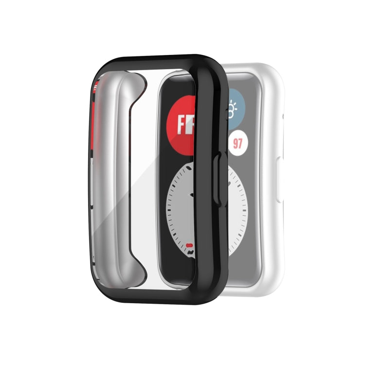 Full-coverage TPU watch case cover, clear with silver sides and black outer frame