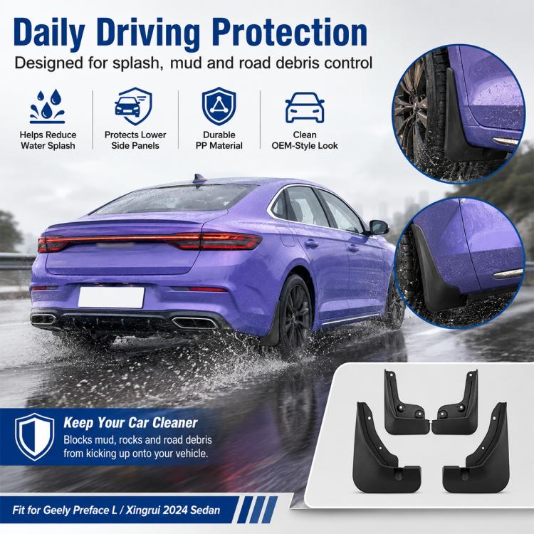 4pcs/Set Car Wheel Splash Flaps Fender Guard, For Geely Preface L 2024