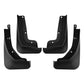 Black 4-piece wheel splash flap set with mounting holes for front and rear areas