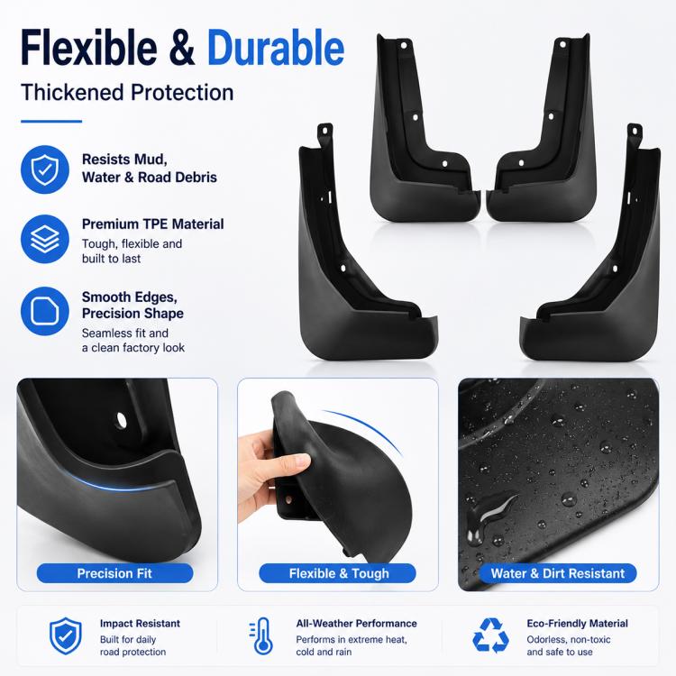 Black wheel splash mud flaps set with smooth edges and protective, durable design
