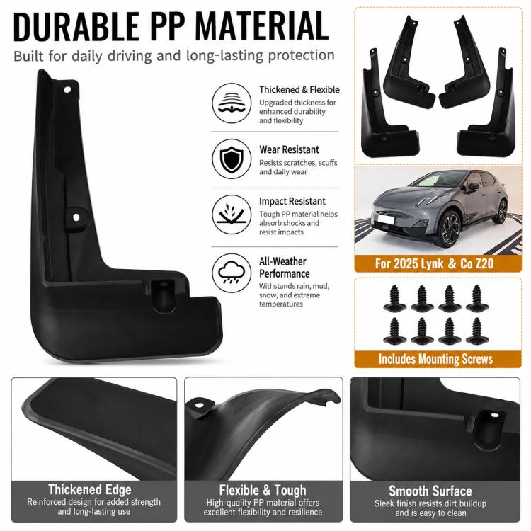 Black molded PP mud flaps with thickened, flexible edges for splash protection