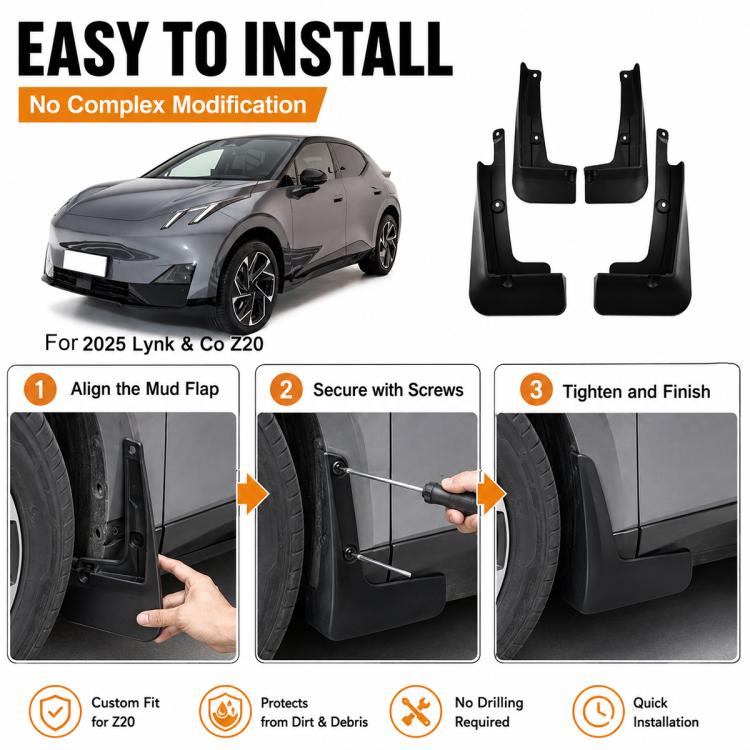 Black mud flaps set designed for easy installation with screw fastening