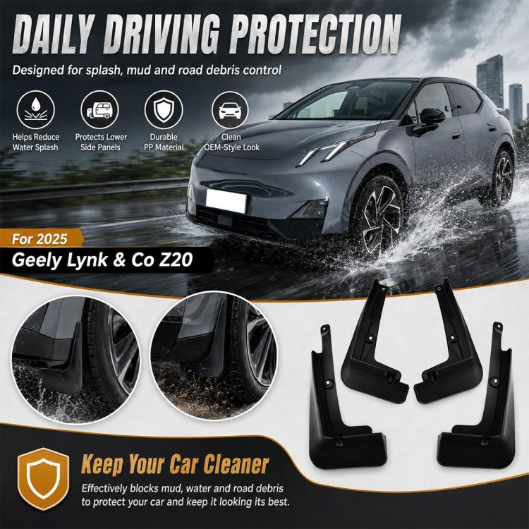 Black splash guard mud flaps to help protect from road spray and debris