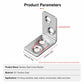 Stainless steel corner bracket with mounting dimensions and 3 screw holes