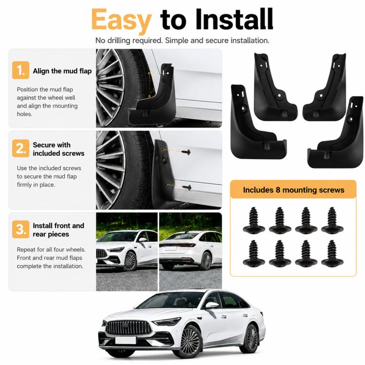 4pcs/Set Car Wheel Splash Flaps Fender Guard, For Geely Galaxy Starlight 7 2026