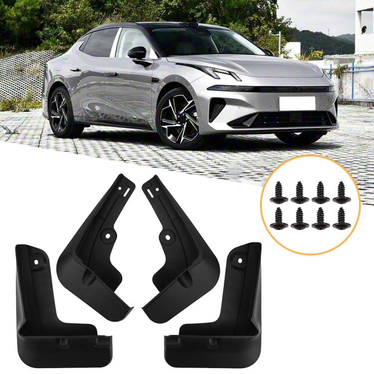 Set of 4 black car wheel splash flaps with mounting screws included
