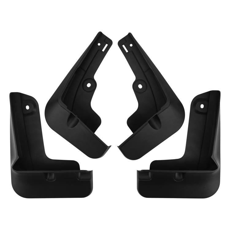 Four-piece black car fender splash flap set with mounting holes