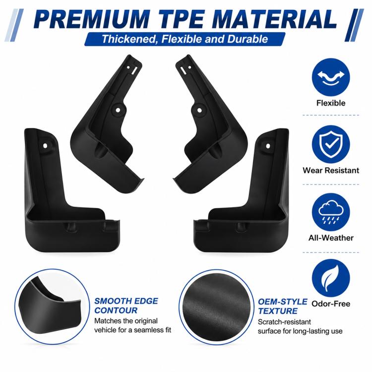 Black splash flap set showing flexible, durable molded shape