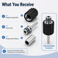 High-pressure hose connector components with black nut, silver core, and compression sleeve