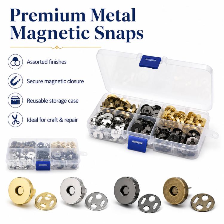 4 Color Sutureless Magnetic Metal Wallet Snap Set, 20pcs, 40pcs