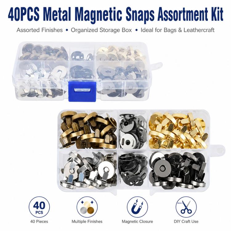 4 Color Sutureless Magnetic Metal Wallet Snap Set, 20pcs, 40pcs