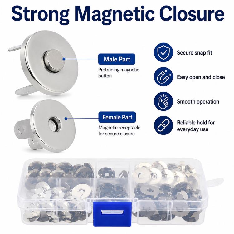 4 Color Sutureless Magnetic Metal Wallet Snap Set, 20pcs, 40pcs