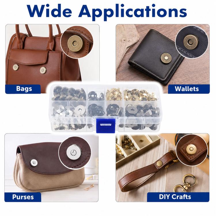 4 Color Sutureless Magnetic Metal Wallet Snap Set, 20pcs, 40pcs