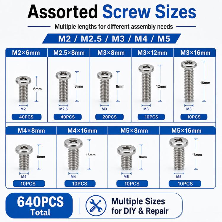 M2-M5 Hexagonal Nuts and Bolts 640PCS / Set, M2-M5 640PCS