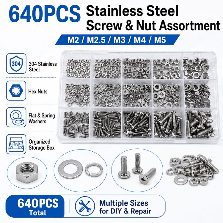 M2-M5 Hexagonal Nuts and Bolts 640PCS / Set, M2-M5 640PCS