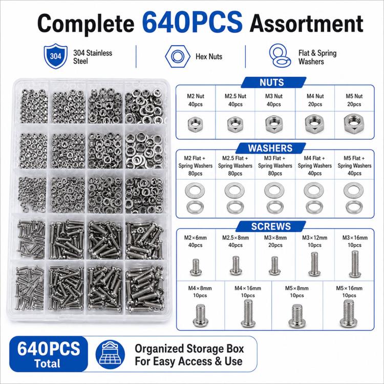 M2-M5 Hexagonal Nuts and Bolts 640PCS / Set, M2-M5 640PCS