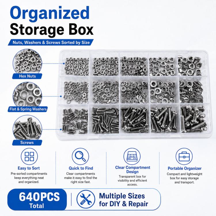M2-M5 Hexagonal Nuts and Bolts 640PCS / Set, M2-M5 640PCS