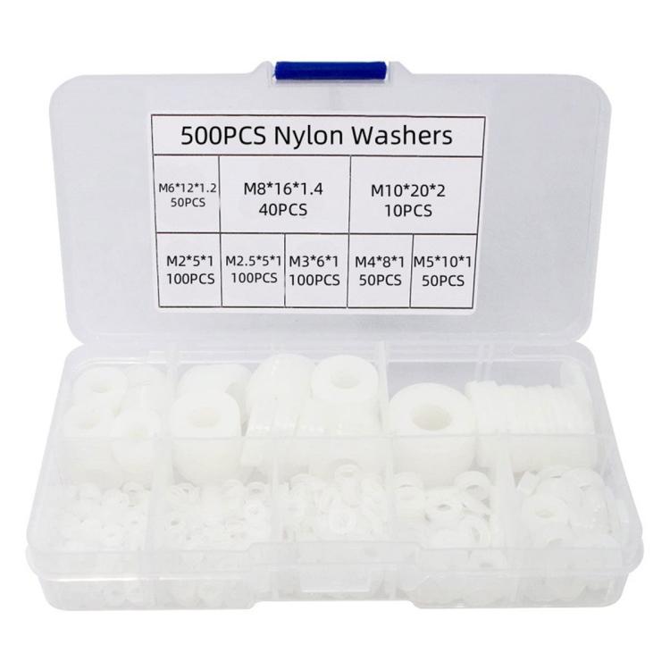 500PCS Nylon Flat Washer Insulating Round Spacers, 500PCS White