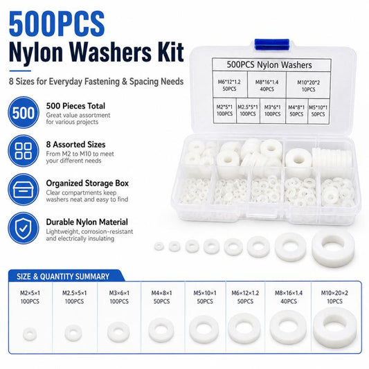 500PCS Nylon Flat Washer Insulating Round Spacers, 500PCS White