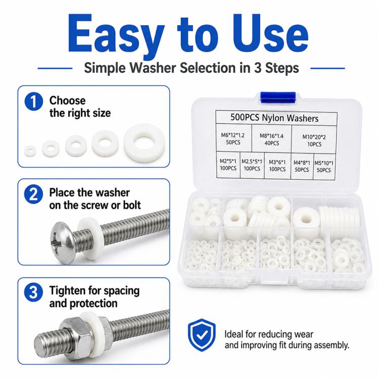 500PCS Nylon Flat Washer Insulating Round Spacers, 500PCS White