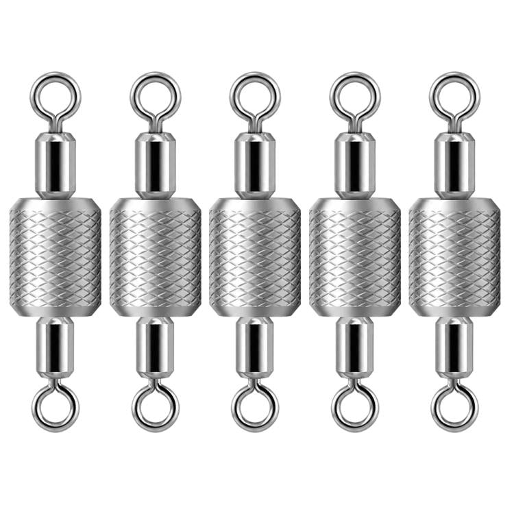 Set of 5 embossed metal fishing sinkers with dual loop rings, silver tone