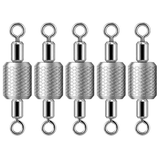 Set of 5 embossed metal fishing sinkers with dual loop rings, silver tone