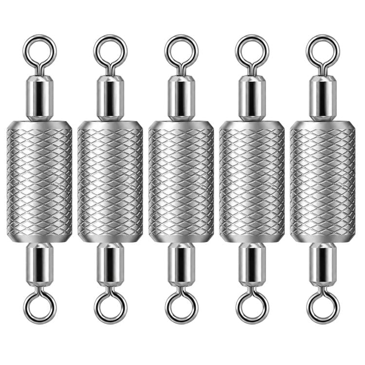 Set of five silver embossed fishing sinkers with dual loop rings and eyelets