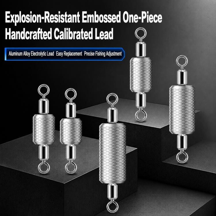 Embossed one-piece lead fishing sinkers with dual loop ring, silver tone