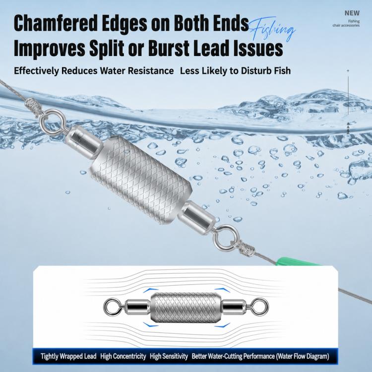 Two dual-loop embossed lead sinkers with circular rings and textured silver-gray bodies