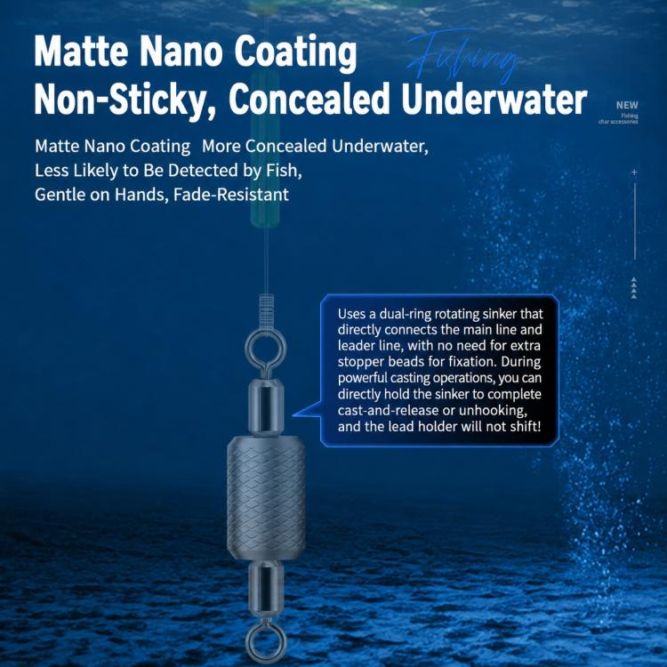 Matte-coated dual-loop lead sinker, silver-gray cylinder with top and bottom loop rings