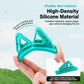 Teal flexible silicone rod holder in hands, molded one-piece design