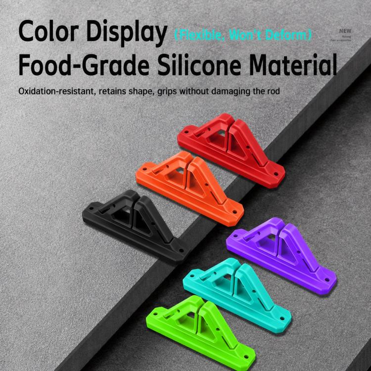Silicone fishing rod holders in red, orange, black, purple, and green