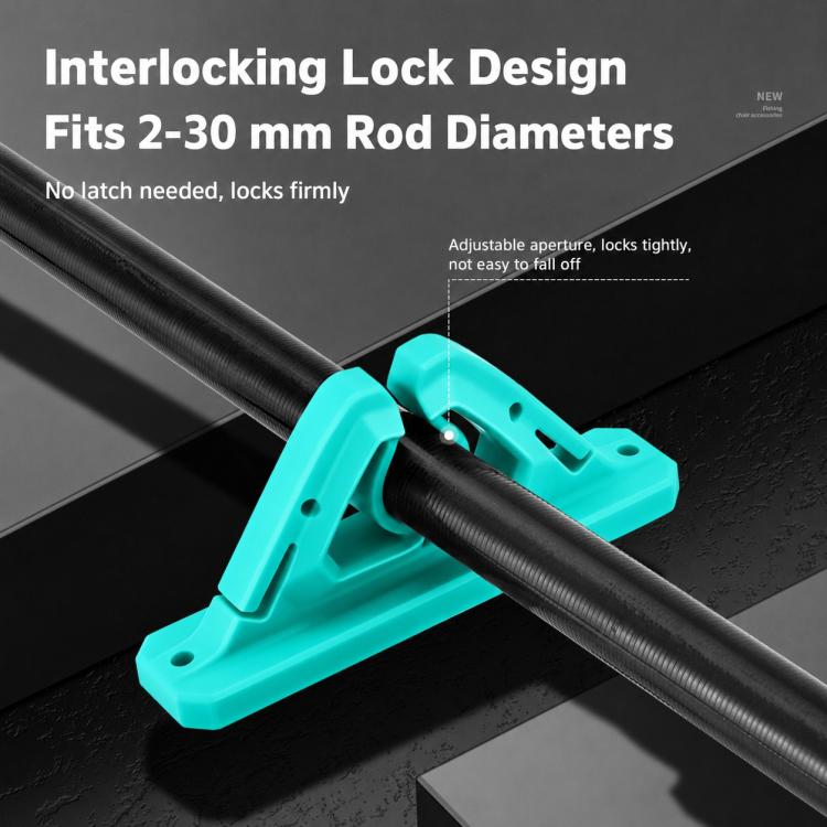 Teal silicone rod holder with interlocking clamp for 2–30 mm rod diameters