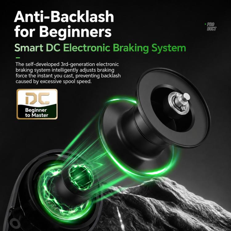 Black magnetic brake module with circular spool and front reel housing