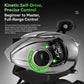 Silver baitcasting reel top with black control dial and green indicator lights