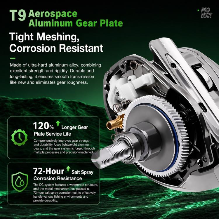 Silver baitcasting reel showing machined aluminum gear plate and brass gear
