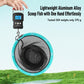 Round landing net with turquoise rim and black mesh, metal handle, 35 cm