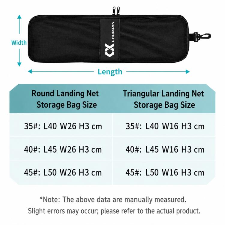 Black storage bag with zipper for round and triangular landing nets
