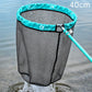 Round landing net with turquoise rim, black mesh bag, extendable handle, 40 cm