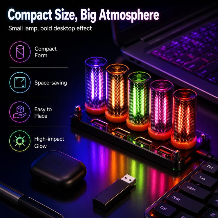 Compact USB LED atmosphere light bar with multicolor cylinder bulbs for desk