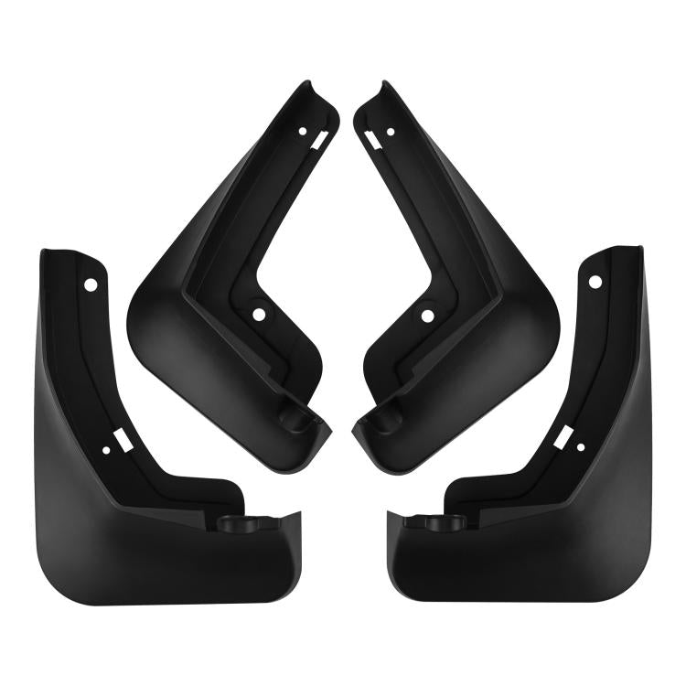 Four-piece set of black front and rear car mud flaps with mounting holes