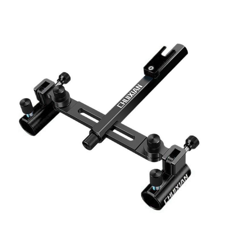 Black dual fishing rod holder with adjustable double bracket and two rod clamp sleeves