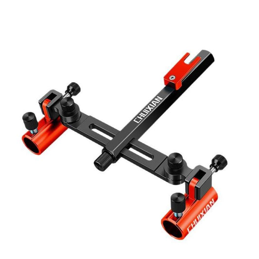 Red dual fishing rod holder with adjustable double bracket and two rod clamp sleeves