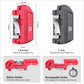 Electric fishing line knotter tool with size diagram for red and gray versions